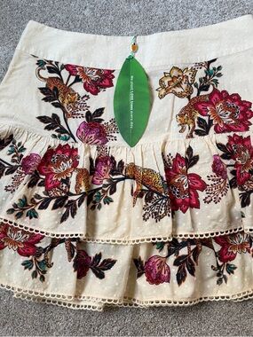 Farm Rio Sand Leopard Flowers Tiered Mini Skirt